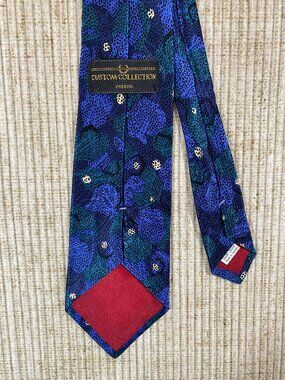 Vintage Custom Collection Freeds Pure Silk Tie Made in Canada Blue Teal Abstract